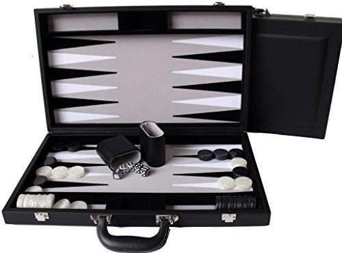 K1206DR Dal Rossi Italy Black PU Leather Backgammon 18"