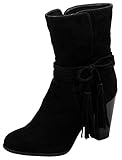 Breckelle's Women's Wrap Around Western Tassel Chunky Stacked Heel Ankle Bootie