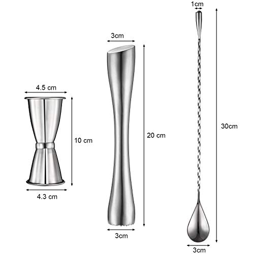 Cocktail Shaker Set, Edelstahl Cocktail Muddler, Doppelt Cocktail Jigger und Spiral Muster Bar Cocktail Shaker Mischen… – Bild 3
