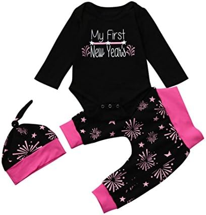 Infant Christmas Clothes Baby My First New Year Romper+Pants+Hat Outfit 3pcs Set