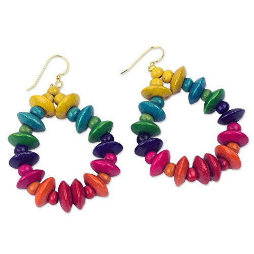 NOVICA Wood Beaded Earrings ‘Joyous Celebration’
