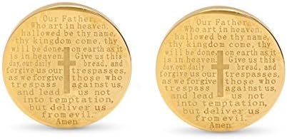 Men's Stainless Steel Lord's Prayer Round Cufflinks