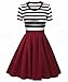 Vessos Women Crew Neck Short Sleeve Striped Slim Fit Mid Legth Swing Dress Black+Wine Red Medium