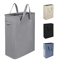 Chrislley 45L Slim Laundry Hamper Small Laundry Basket Narrow Thin Laundry Hamper Dirty Clothes Hamper with Handles Collapsible Hampers for Laundry（Slim 21 Inches, Grey）