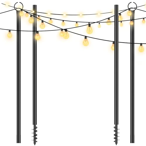 Kaitenv 3.2 m Metal String Light Poles Pack of 2 for Outdoor Use - Fairy Lights Poles with Spiral Design, Corrosion Resistant & Weatherproof for Patio, Garden, Party & Christmas, Black [Energy Class A]