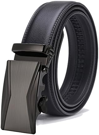 Gnorall Men's Solid Buckle with Automatic Ratchet Leather Belt 35mm