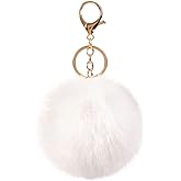 Cute Faux Rabbit Fur Ball Pom Pom Keychain - Colorful Soft Plush Pompoms Car Key Ring Handbag Purse Charm