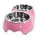 Dog And Cat Stainless Steel Double Diner Food Water Bowl Pink Small