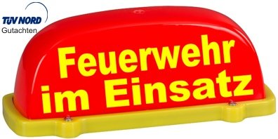 Dachschild City - leuchtrot - Feuerwehr im Einsatz - Textfarbe gelb - unbeleuchtet - Dachaufsetzer