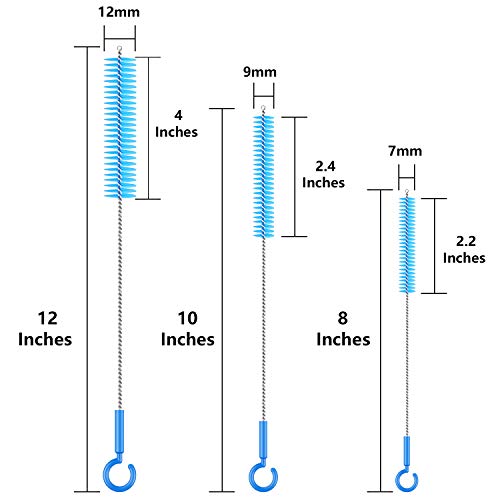 Upgraded Version 12 Pieces Drinking Straw Cleaning Brush Kit Blue, 12 Inches, 10 Inches and 8 Inches Straw Cleaner, Bendable Straw Brush For Multiple Size Straws