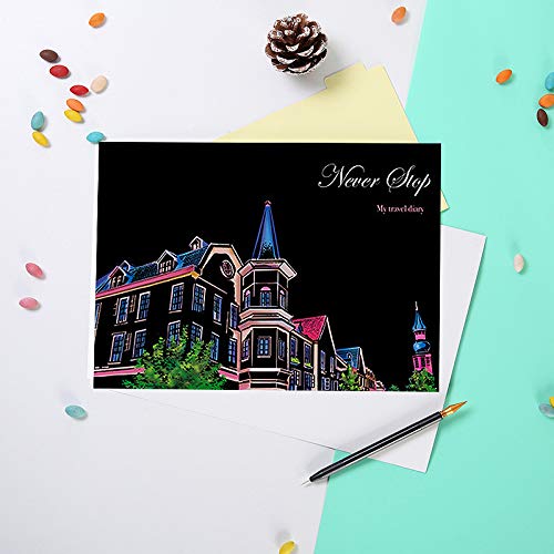 C-pop Scratch Art, Scratch Art Paper DIY Night View Scratchboard for Adult and Kids, with Stylus/Black Brush,8.2''x11.4'' (Travel Diary) - Thumbnail 4
