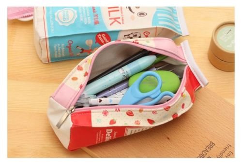 BONTOUJOUR 2 Pcs Cute Milk Box Pattern Pencil Box Crochet Hook Knitting Needle Case Pencil Bag Pocket (1 Red+1 Blue)