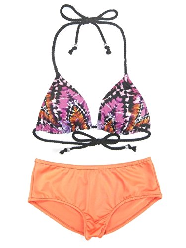 PRIMA SWIM Women's 2 Pcs Brazillian Print Hipster Bikini Beachwear Combo Swimsuit Set Multi-Color & Sizes (XXXL (US22), Top+Orange Bottom)