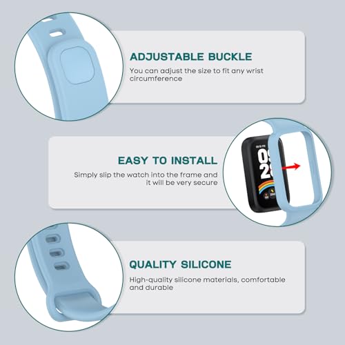 CHULN 6 Pieces Silicone Bands Compatible with Xiaomi Smart Band 9 Active/Redmi Smart Band 3, Adjustable Sport Replacement Strap for Xiaomi Smart Band 9 Active.(No Host)