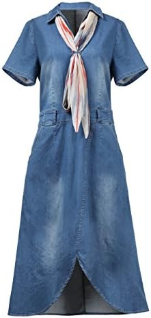 NONOSIZE Women's New Casual A-Line Dress with Pockets For Juniors Long Maxi Plus size Denim Dress