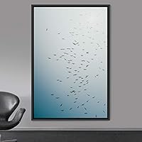 Framed Canvas Wall Art Flock of Birds Beach Birds Expressive Group Living Room Multicolor Photography - 16x24 inches