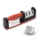 Kitchen Knife Sharpener, Professional 3 Stage Kitchen Knife Sharpening System for Straight Tungsten Diamond Ceramic and Serrated Knives , Sharpens Dull Knives Quickly, Easy to Use(Black and Red)