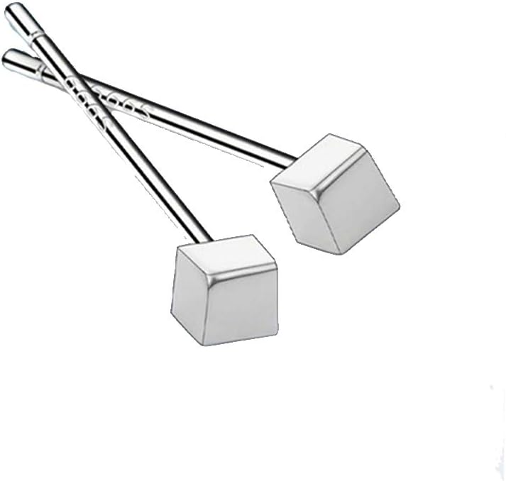 Genuine Silver Tiny Square Studs Earrings - 2mm Minimalist Sleeping Studs Earrings Jewelry for Women