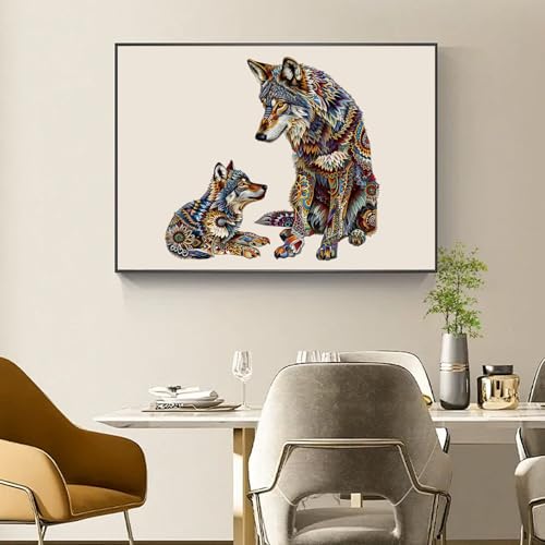 MYS A·U·R Wooden Puzzles for Adults Mandala Wolf Family Jigsaw Puzzles 500Pcs Unique Shapes Animal Puzzles Fabulous Gift for Kids and Adults on Birthday,Thanksgiving,Christmas 17.6x16.5 Inches