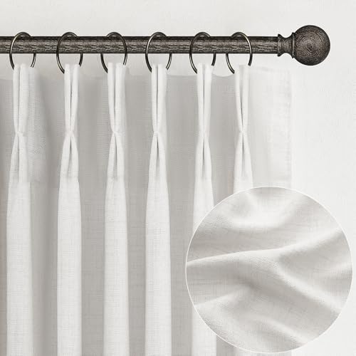 Photo 1 of PleatedDrapes 100 Inch Light Filtering Curtains for Sliding Glass Doors 2 Panels Set, Rustic Country Beige White Linen Curtain Privacy Sheer Viral Window Drapes for Dining Room Track Back Tab 8-1/3FT