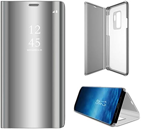 For Samsung Galaxy S9 Plus Case Luxury Clear View Standing Mirror Flip PC Cover Shell with Smart Sleep / Wake Up Function for Women Men 6.2 inch 2018 - PC and PU Leather (Silver)