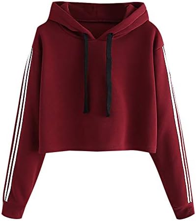 Crop Hoodies for Teen Girls, Corriee Womens Letter Print Splice Cute Sweatshirts Cool Camouflage Stripe Pullover Coat