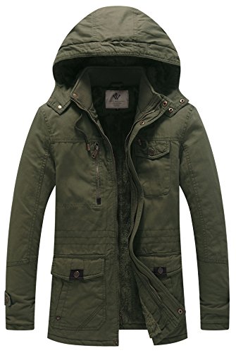 WenVen Men's Winter Windbreaker Thicken Jacket(Army Green,Small)