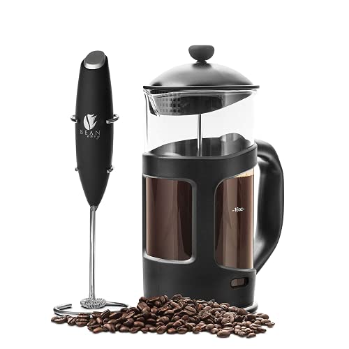 Bean Envy French Press Coffee Maker and Milk Frother Set 34 oz Glass