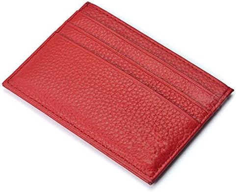 Genuine Leather Credit Card Holder Wallet - 6 Card Slots and 1 Pockets, Slim Design by mSure (03-Red)
