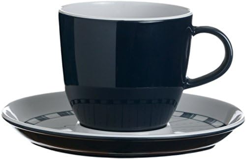 MB Coastal Designs Columbus Nautical Shatter Proof Tea Cup and Saucer Set, Navy Blue/White, Set of 6