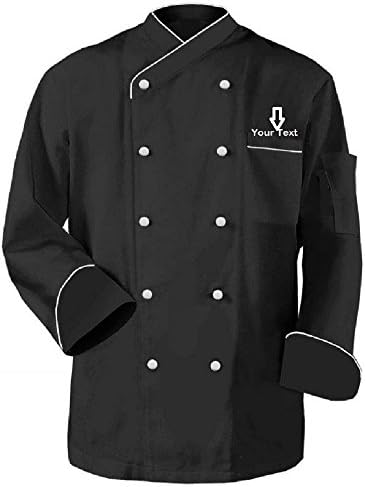 Personalize Long Sleeves Cook Chef Waiter Waitress Coat Uniform Jacket (M, Black)