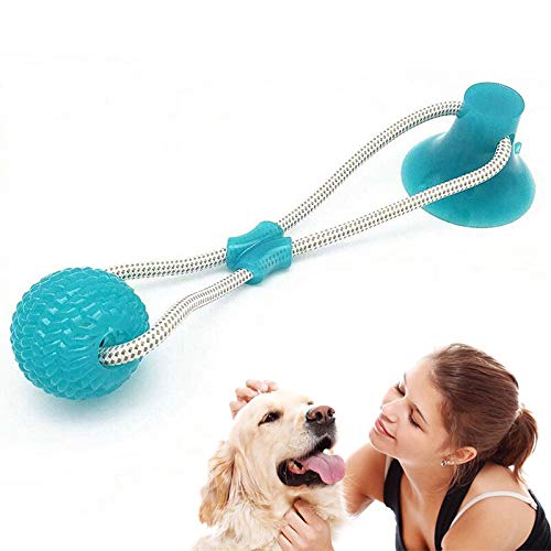 image for Feeke Pet Rubber Ball Toy with Suction Cup - Dog Chew Bite Rope Toy - 