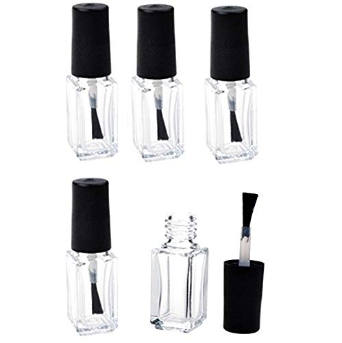 VNDEFUL 5Pcs 5ML Nail Polish Bottles Empty Glass Square Bottom Shape Nail Polish Clear Bottles with Cap and Soft Brush - Thumbnail 4