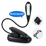 Ledgle LED Book Light Rechargable 5 LEDs Clip-on Reading Light, Travel Light, Task Lighting, 375lux, 2-Level Brightness, AC Adapter and USB Cord Included, Daylight White