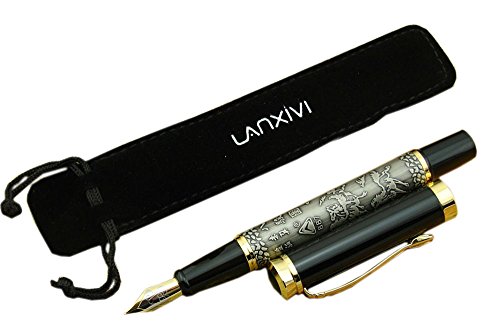 Lanxivi Dikawen 887 Fountain Pen Horse Engravementpen Pouch Gift Silver Color