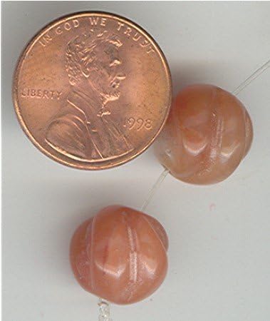 6 Vintage Genuine Orange Calcite 12mm Round Wave Beads
