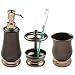 mDesign Metal Bathroom Vanity Countertop Accessory Set - Includes Refillable Soap Dispenser, Divided Toothbrush Stand, Tumbler Rinsing Cup - 3 Pieces - Pearl Bronze/Champagne