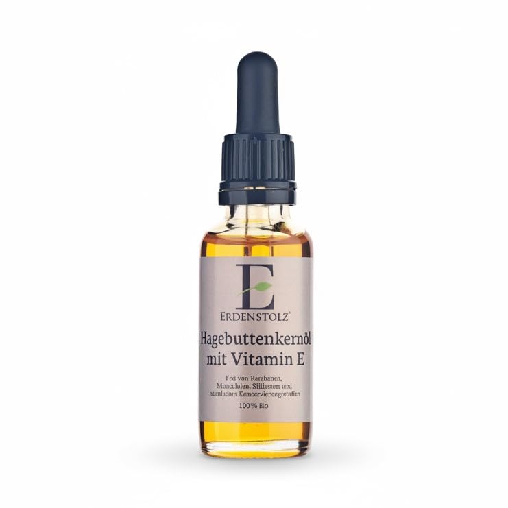 Erdenstolz Rosehip Seed Oil with Vitamin E - 30 ml - Vegan - Cold Pressed Organic Oil - 30 ml - Organic - 100% Pure - Earth Proud - Natural Cosmetics