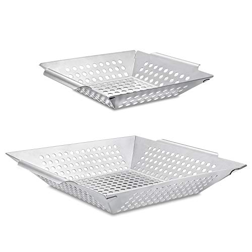 2 Pack Grill Basket Set,Grilling Wok for Vegetable, Kabob, Shrimp-Heavy Duty Stainless Steel BBQ Accessories, Fit All Grill - Thumbnail 7