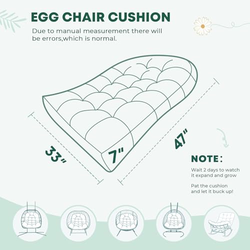 joomie Egg Swing Chair Cushion Replacement Waterproof 120x84x18 cm Thicken Outdoor Patio Hanging Basket Chair Cushions Removable Pad with Ties for Garden Cocoon Egg Hammock Chair, Black