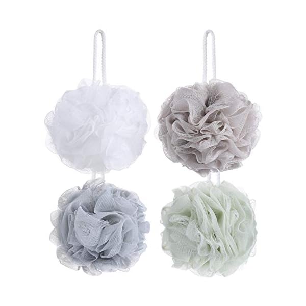 Tbestmax 4 Pack Mesh Pouf Bath Sponge - Mesh Loofah Body Exfoliating Shower Ball Shower Sponge