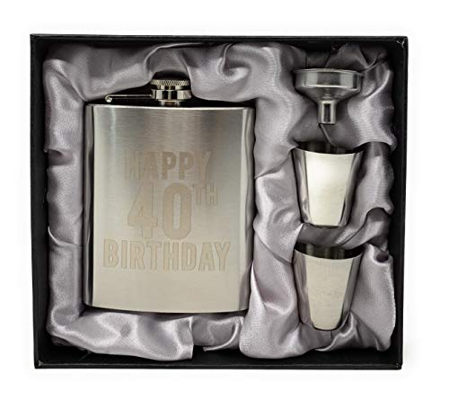Happy-Birthday-Flasks-Happy-21st-30th-40th-and-50th-Birthday-Flasks-Set-of-1-7oz-Engraved-Stainless-Steel-Flask-with-2-Shot-Glasses-and-a-Funnel-Perfect-Birthday-Present-40th-Birthday