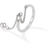 Kokoma Dangle Ball Sterling Silver Ring for Women Threader Tassel Chain Dangling Statement Rings Adjustable Finger Band Eternity Promise Rings