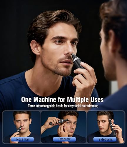Rechargeable Nose Hair Trimmer for Men and Women, 3-in-1 Professional Painless Eyebrow and Facial Hair Trimmer, IPX7 Waterproof Nose Trimmer Men with Dual Edge Blades,Eyebrow Trimmer