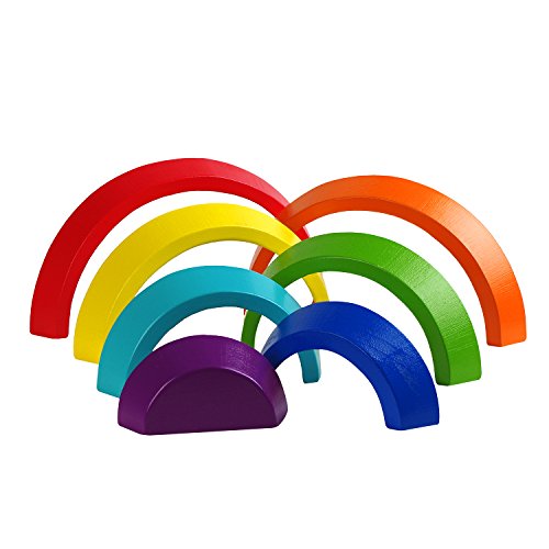 Wooden Rainbow Stacking Game Stacker Learning Toy Geometry Building Blocks Creative Nesting Educational Toys for Kids Baby Toddlers