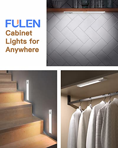 FULEN Under Cabinet Lights,3 Pack Motion Sensor Closet Lights,2500mAh Rechargeable Battery Operated Cabinet Lighting,Stick-On LED Closet Light,Wireless Indoor Lights Bar for Kitchen,Closets,Cabinet