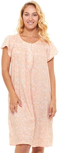 Womens Nightgown Sleepwear Cotton Pajamas - Womans Short Sleeve Sleep Dress Nightshirt (L, Orange-00121)