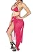 Kisscy Women's Halter Neck Cut Out Swimwear with Mesh Maxi Skirt Rose Red L