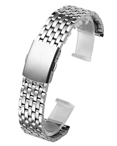 Top Plaza 22mm Stainless Steel Link Bracelet Wrist Watch Band Strap Replacement Single Fold Over Clasp 7 Rows Metal Strap