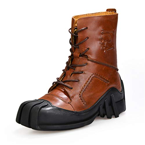 NSST Men's Martin Boots Genuine Leather Handmade Waterproof Uniform Boots Skull Punk Motorcycle Booties Steampunk Shoes Leather Boots (Large Size),Brown,39